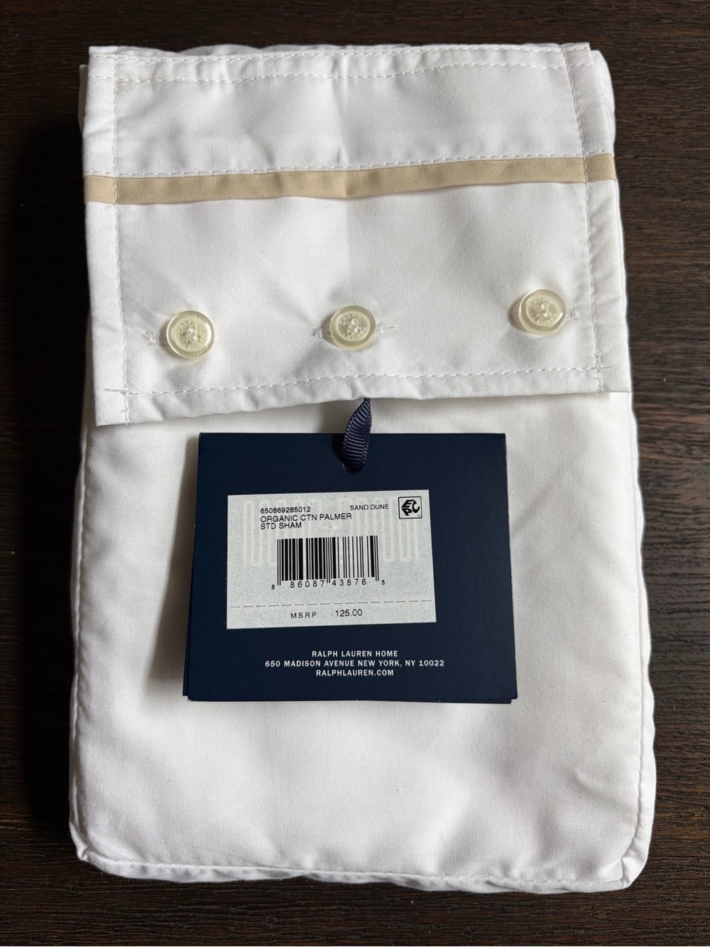 Ralph Lauren Home Organic Cotton Percale Palmer Sham Standard Size Sand Dune